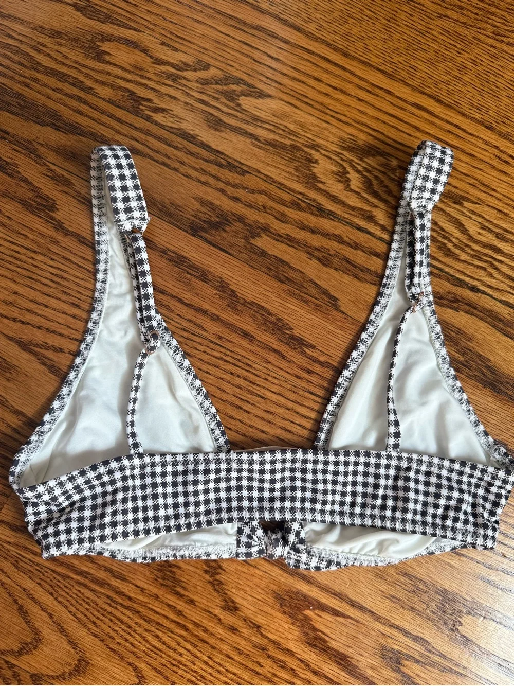 Eberjey Betty Cassidy Gingham V-Neck Bikini Swim Top Black White Minimalist S